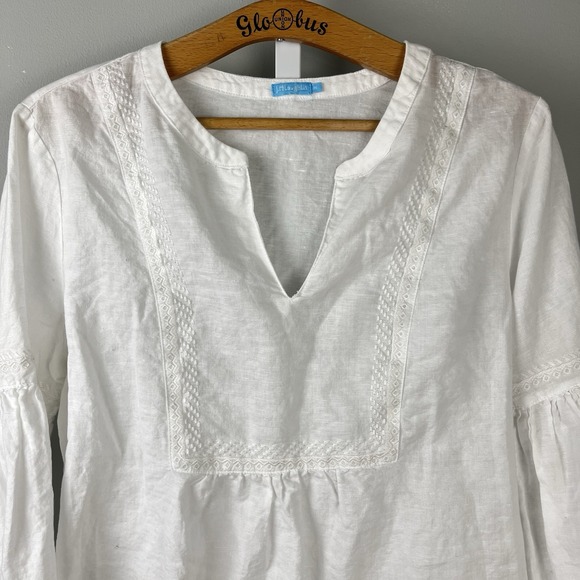 J. McLaughlin White Peasant Boho Top Blouse Shirt Womens M Linen Blend - Picture 2 of 8